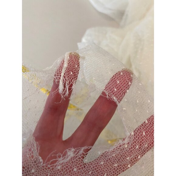 Vintage Ivory Lace Long Sheer Gown Robe Pearl Buttons & Puff Sleeves - Picture 5 of 11